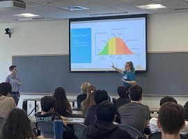 2 people presenting to a class