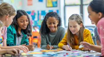 Group of diverse students working together