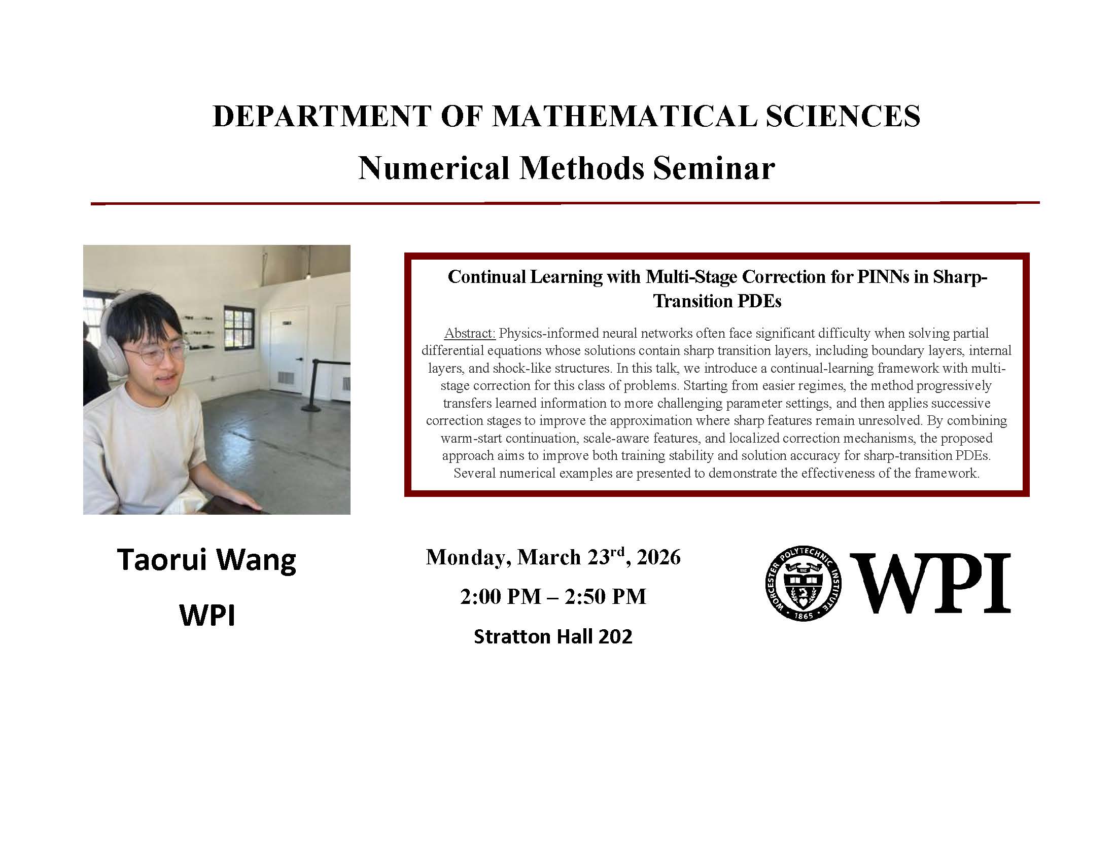 Department of Mathematical Sciences Numerical Methods Seminar: Taorui ...
