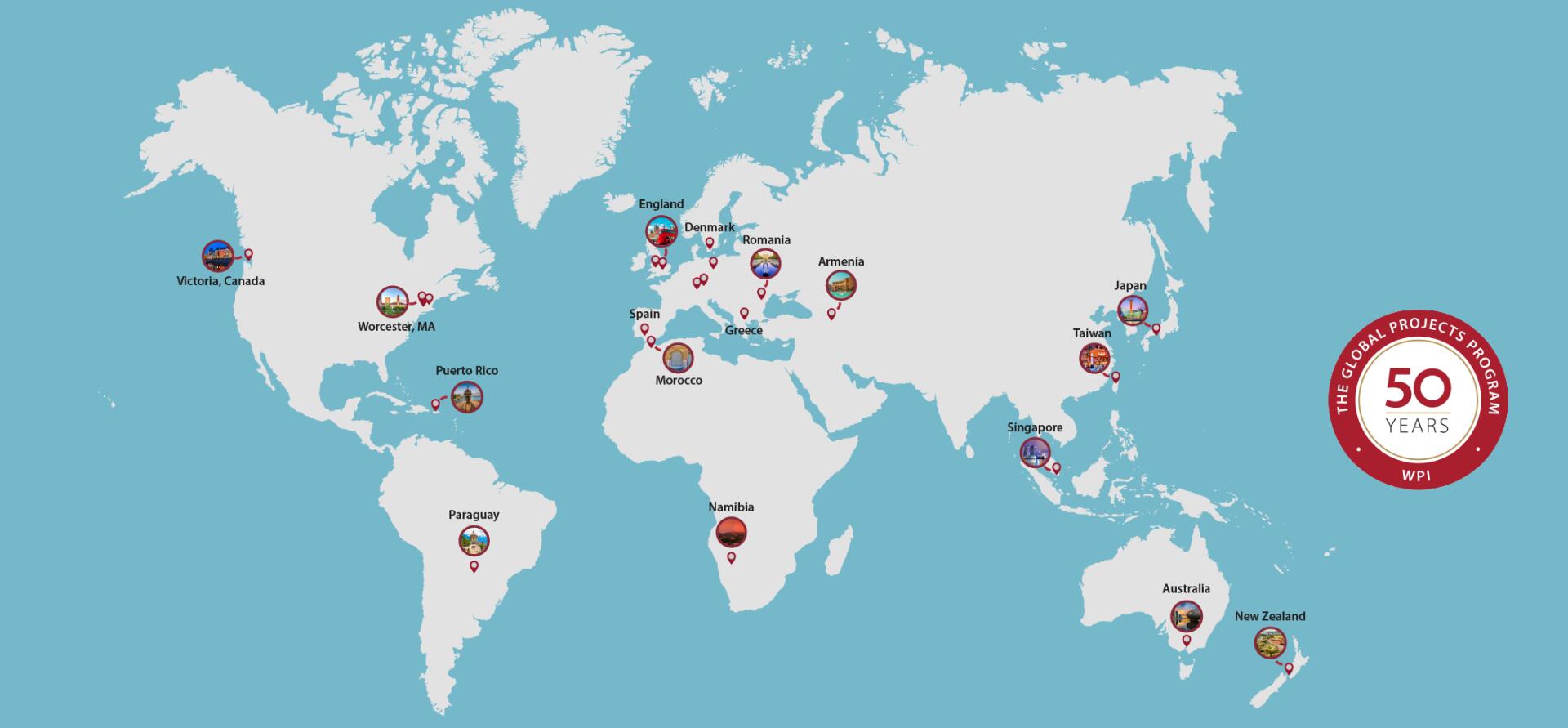 global map with D-Term project centers noted with small circles
