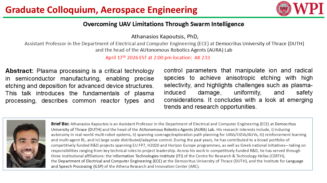 Aerospace Engineering Graduate Colloquium, Dr. Athanasios Kapoutsis