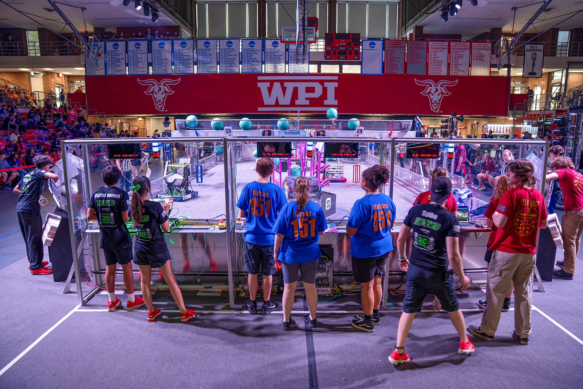 FIRST students competing robots at WPI