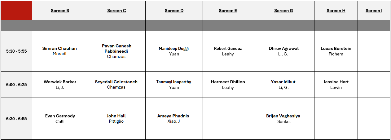 Robotics Engineering Spring 2026 Graduate Capstone Schedule