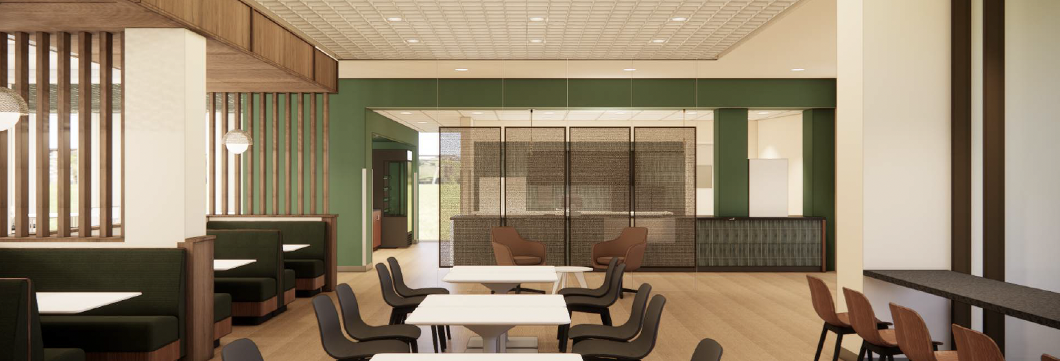 rendering of new expanded Library Cafe, reopening in September 2026