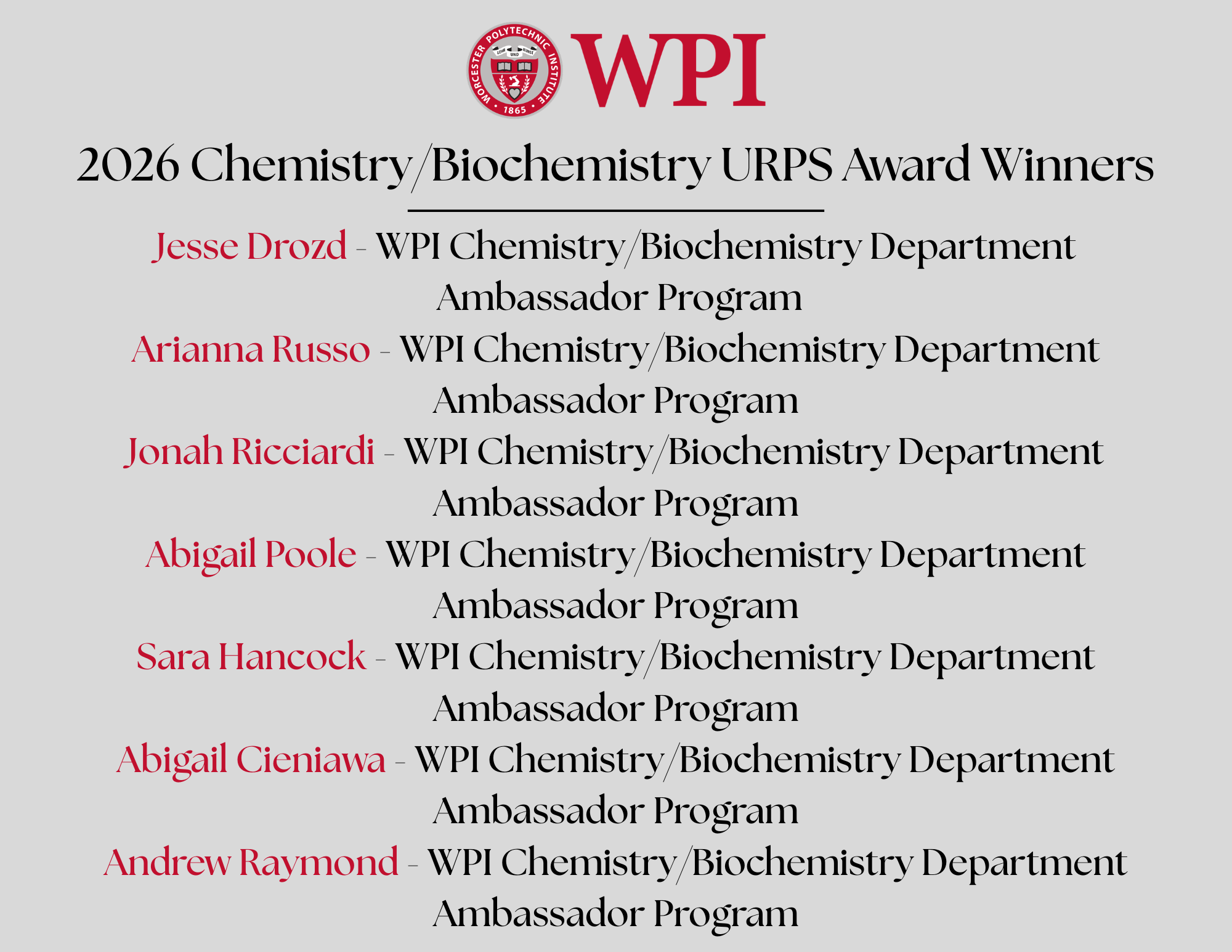 URPS AWARD WINNERS 2026