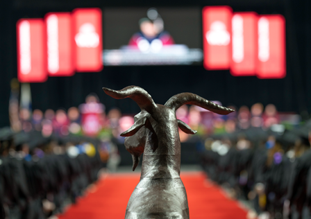 Gompei statue at WPI Commencement