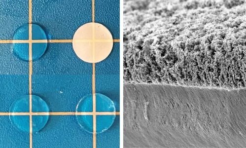 Two side-by-side images of materials developed by researchers.