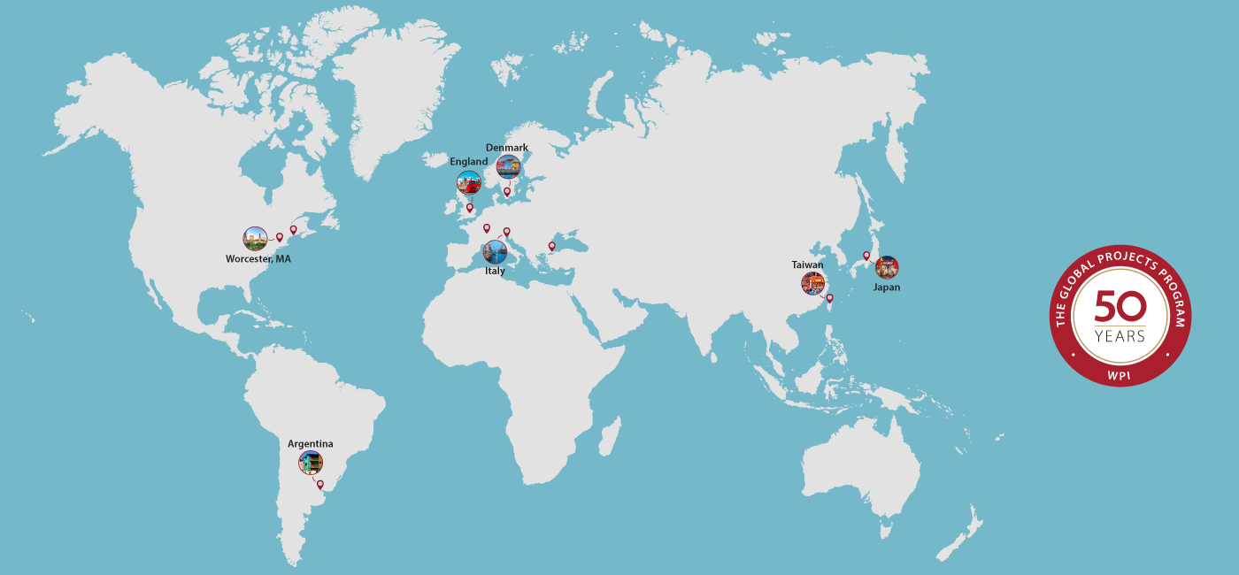 map of the world with location identifier pins and small circular photos for some of the pins