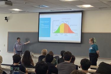 2 people presenting to a class