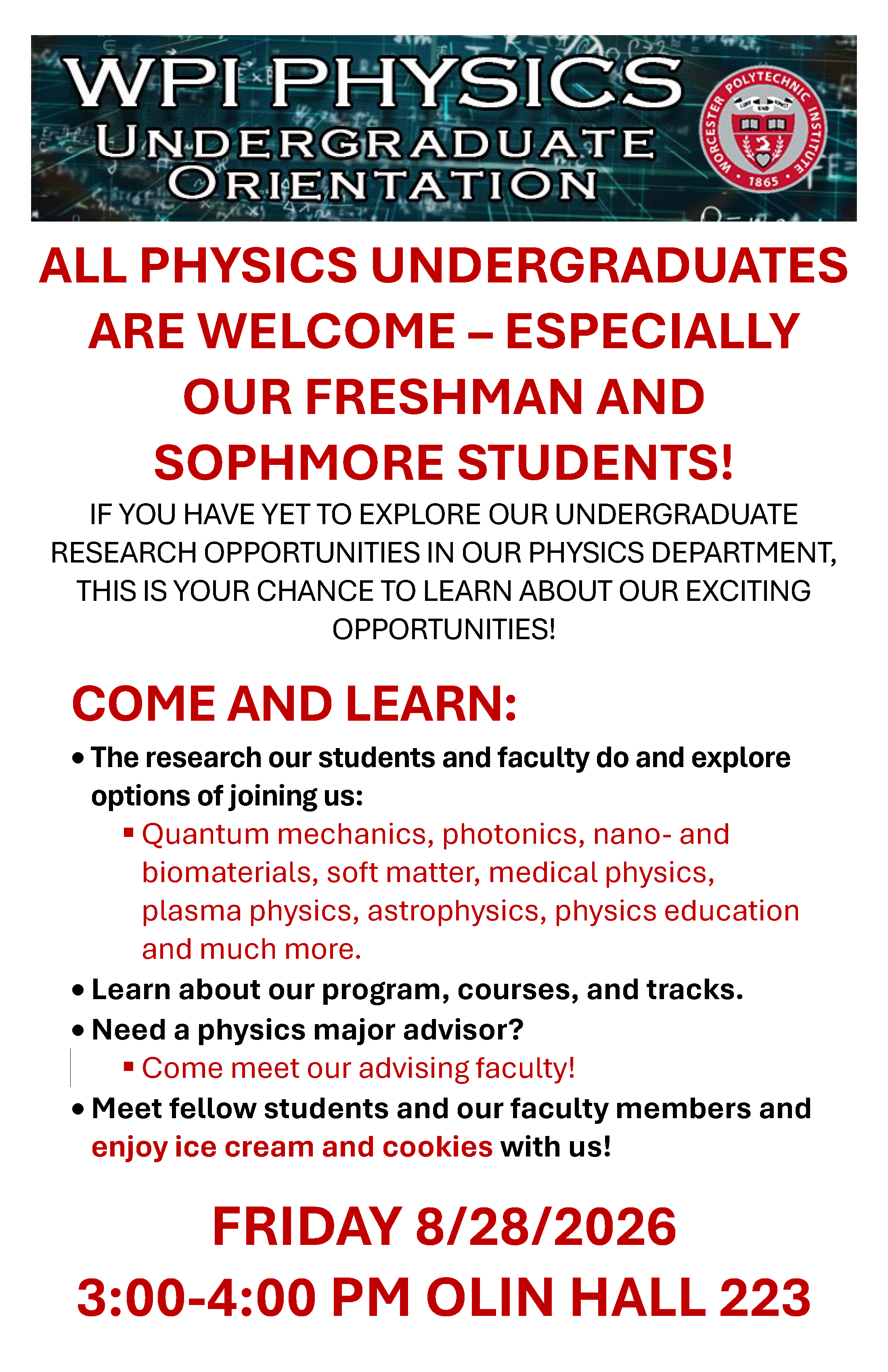 UNDERGRADUATE ORIENTATION - PHYSICS