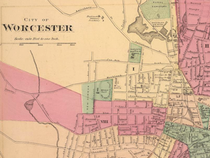1871 map of Worcester, Massachusetts