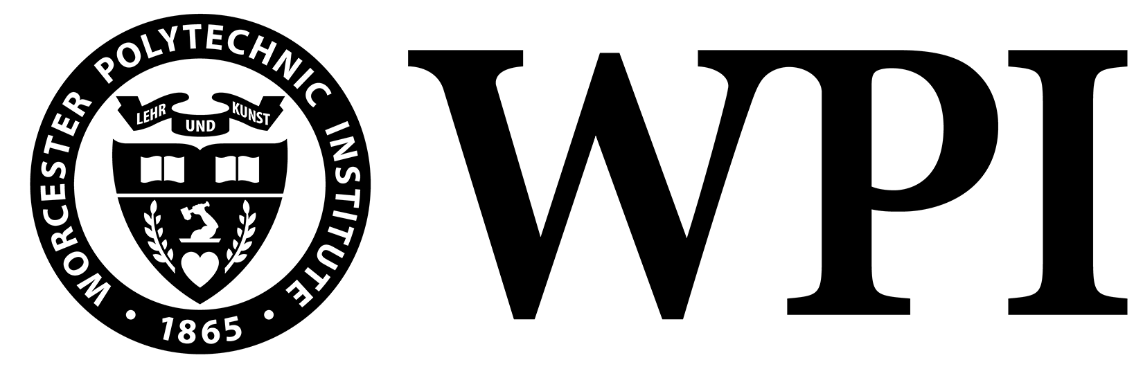 WPI logo in all black with black seal