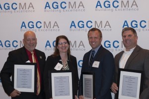 Accepting the award were Fred DiMauro, assistant vice president for facilities, along with Brett Lambert of ADD Inc., the primary designer; Elizabeth Brosnan of Daniel O’Connell’s Sons, contractor; and Jeffrey Lussier of KV Associates, who acted as owner’s representative.