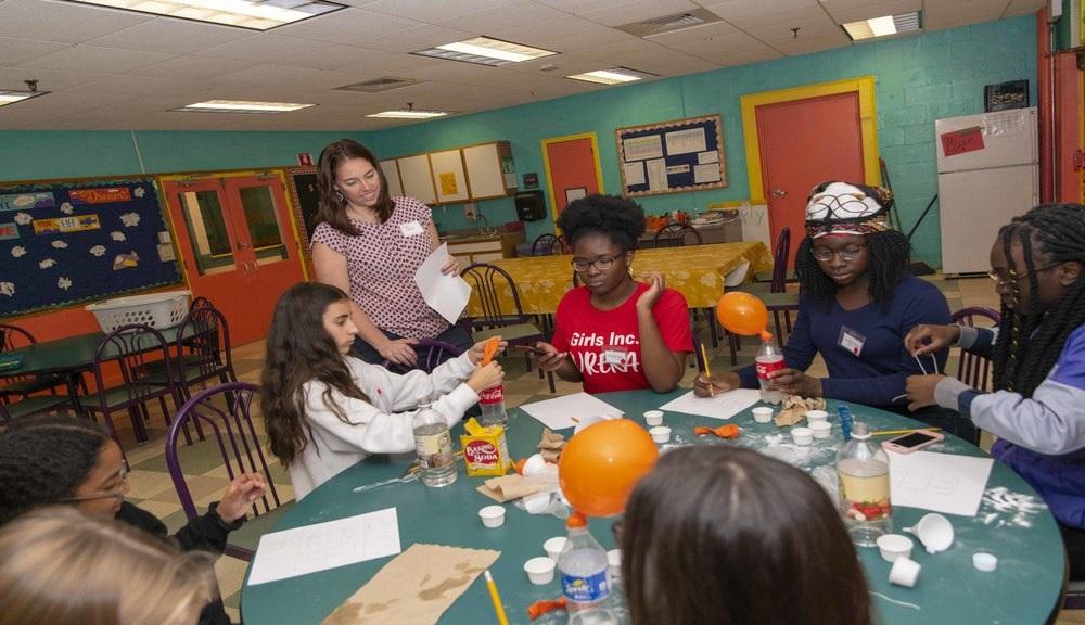 Students in the TPP work with local organizations such as Girls Inc. to develop lessons that sometimes take shape as a fun community activity, like “Spooky Science,” pictured here.