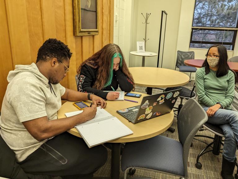 two students studying in math tutoring center