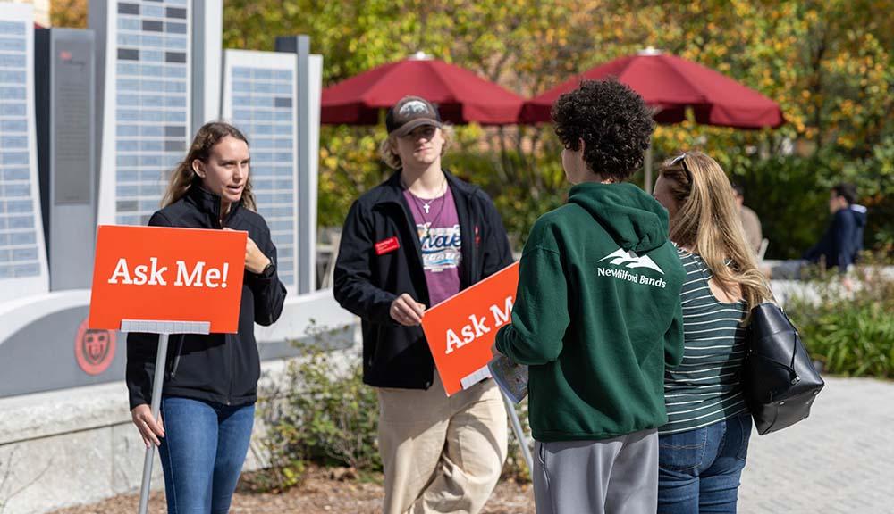 Current students meet with prospective families and answer questions on campus.