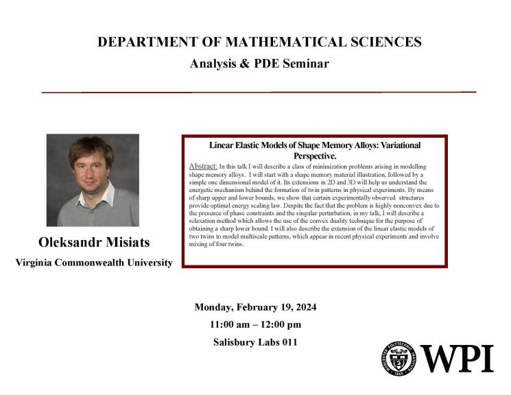 A poster with the information for Olexsandr Misiats' Seminar - the abstract and title are below on the webpage. 