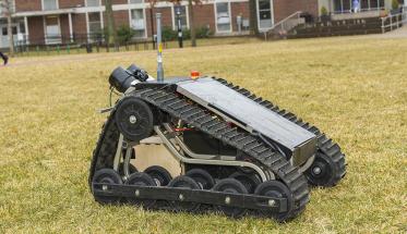 A photo of the air force robot on the Quad.