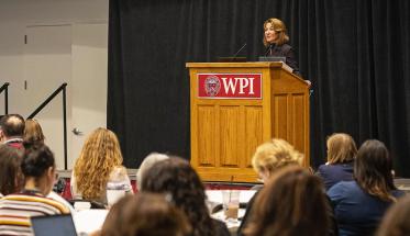 Lt. Governor Karyn Polito gives opening remarks at the Project Lead The Way Networking Conference.
