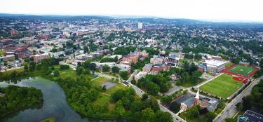 Aerial image of city of Worcester Massachusetts