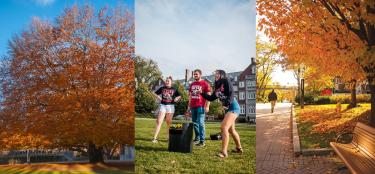 Visit Us Hero Image, Students playing KANJAM, surrounded by fall scenery