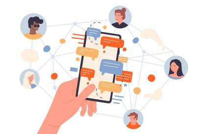 Illustration of people networking via smartphone