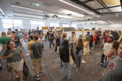 Undergraduate researchers present their work in an event in the Innovation Studio