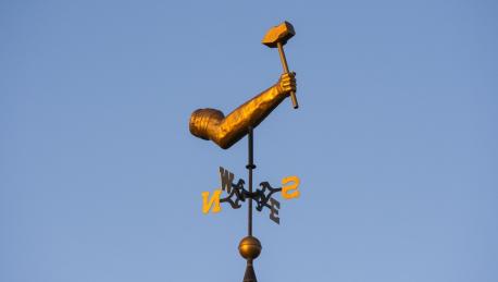Photo of sculpture atop WPI tower