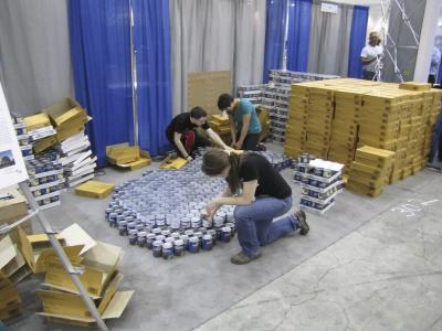 Civil Engineering students building with cans