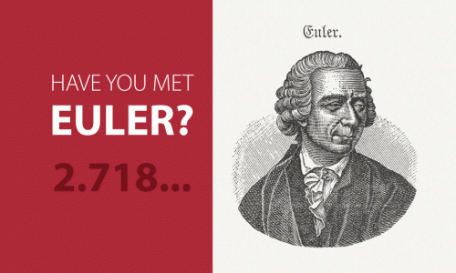 A graphic that says "Do you know Euler? 2.718..." on one side, and has a sketch of Euler on the other.
