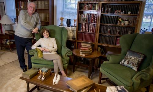 Daniel and Alice Ryan with parts of their collection on Charles Dickens, which will come to WPI in an extraordinary act of generosity alt