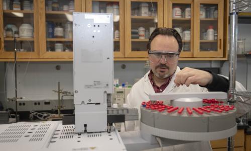 Chemical Engineering Prof. Mike Timko in the lab